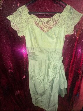 Vintage Pale Mint Lace Yoke Midi Dress